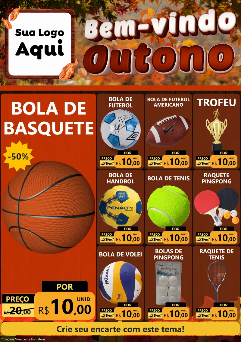 Modelo de Encarte para Encarte A4 Vertical com o tema Bem-vindo Outono para Artigos Esportivos