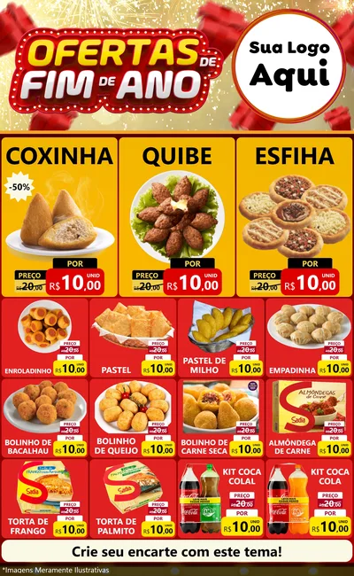 Modelo de Encarte para Encarte Grande com o tema Ofertas de Fim de Ano para Salgadaria