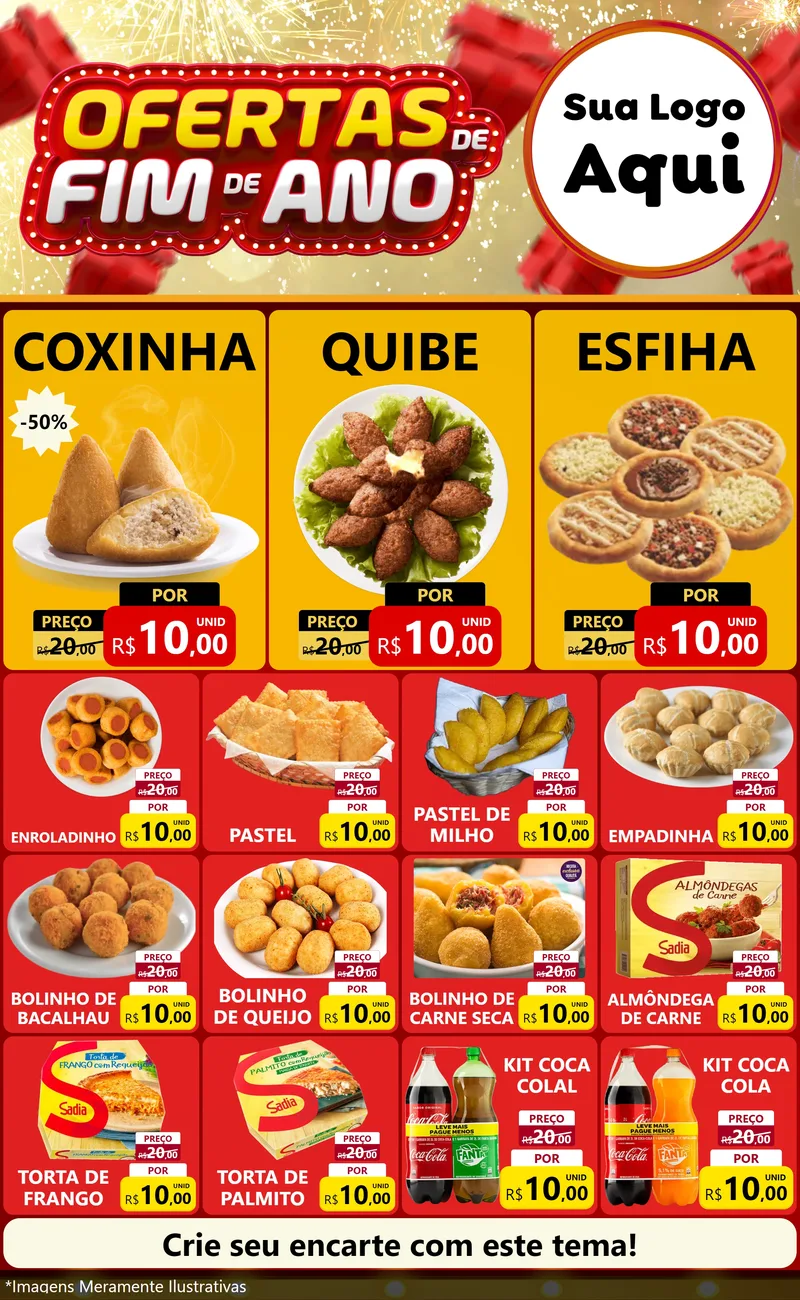 Modelo de Encarte para Encarte Grande com o tema Ofertas de Fim de Ano para Salgadaria