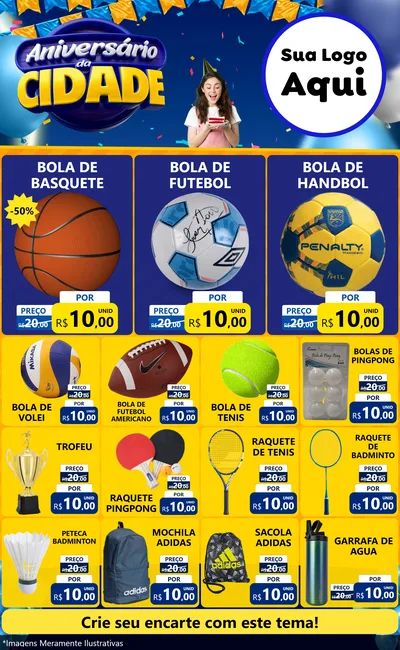 Modelo de Encarte para Encarte Grande com o tema Aniversário da Cidade para Artigos Esportivos