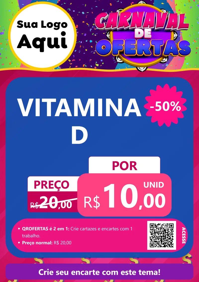 Modelo de Cartaz para Cartaz A4 Vertical com o tema Carnaval de Ofertas para Farmácia