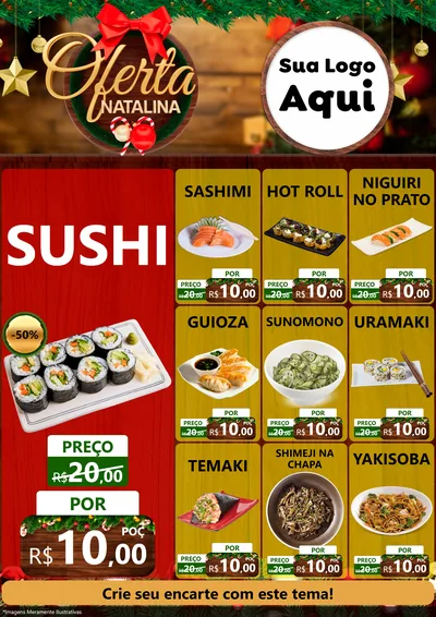 Modelo de Encarte para Encarte A4 Vertical com o tema Ofertas Natalina para Comida japonesa