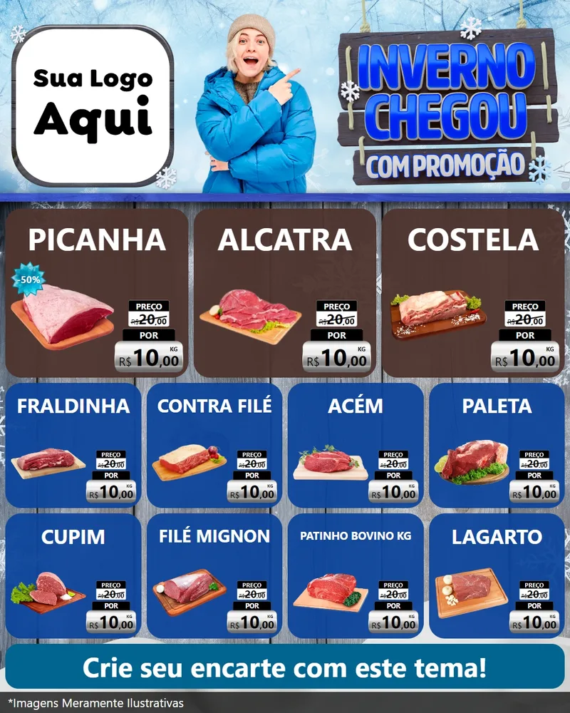 Modelo de Rede Social para Feed Instagram com o tema Inverno Chegou Com Promoção para Açougue
