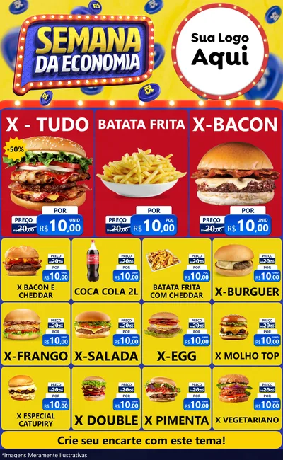 Modelo de Encarte para Encarte Grande com o tema Semana da Economia para Hamburgueria