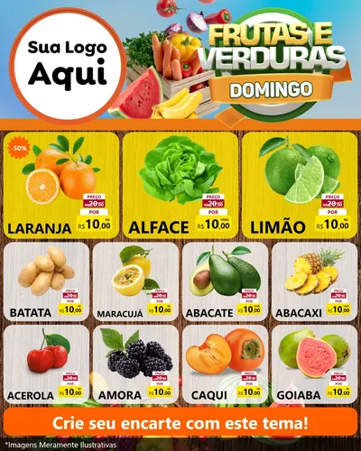 Modelo de Rede Social para Feed Instagram com o tema Frutas e Verduras Domingo para Hortifrúti