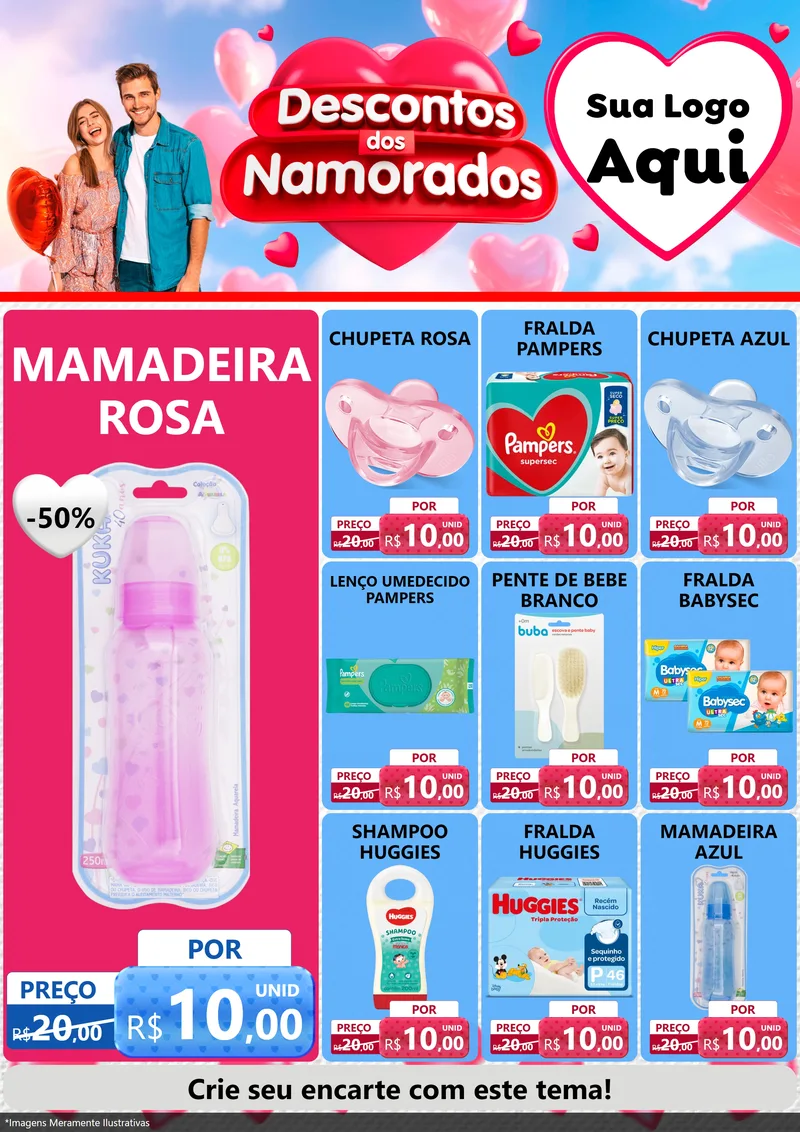 Modelo de Encarte para Encarte A4 Vertical com o tema Descontos dos Namorados para Bebês