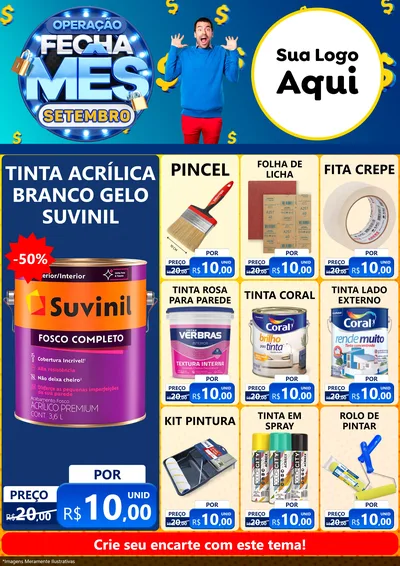 Modelo de Encarte para Encarte A4 Vertical com o tema Operação Fecha Mês Setembro para Tintas e Ferramentas