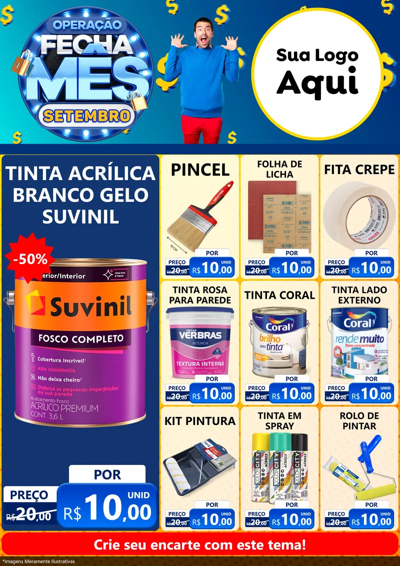 Modelo de Encarte para Encarte A4 Vertical com o tema Operação Fecha Mês Setembro para Tintas e Ferramentas