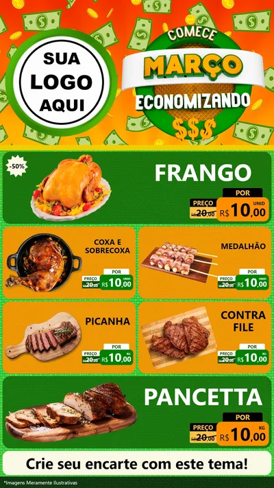 Modelo de TV para TV Vertical com o tema Comece Março Economizando para Assados