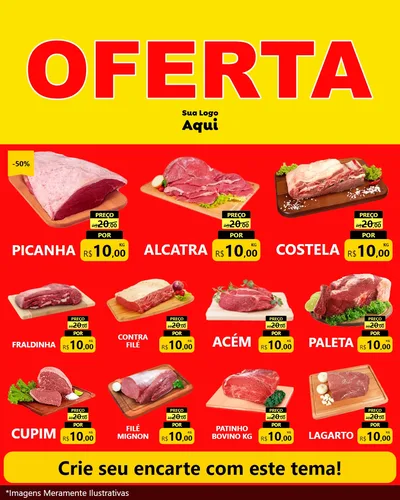 Modelo de Rede Social para Feed Instagram com o tema OFERTA - Vermelho Cartaz para Açougue