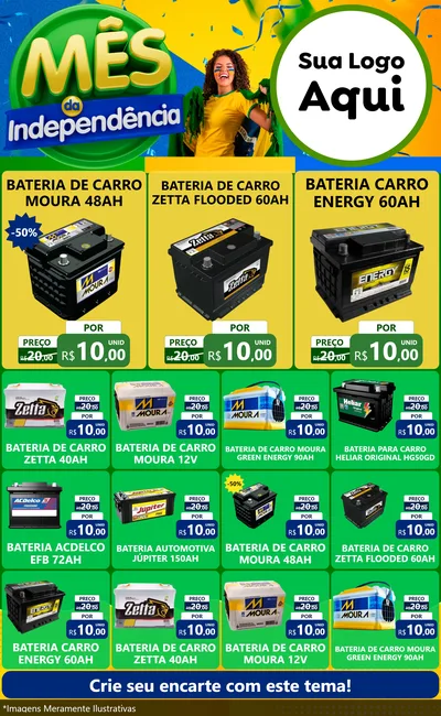 Modelo de Encarte para Encarte Grande com o tema Mês da Independência para Baterias Elétricas