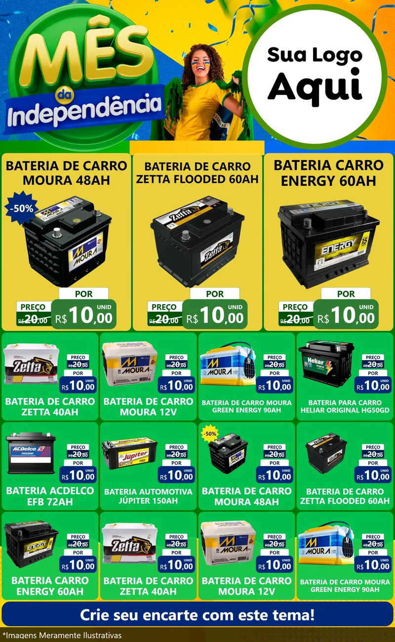 Modelo de Encarte para Encarte Grande com o tema Mês da Independência para Baterias Elétricas