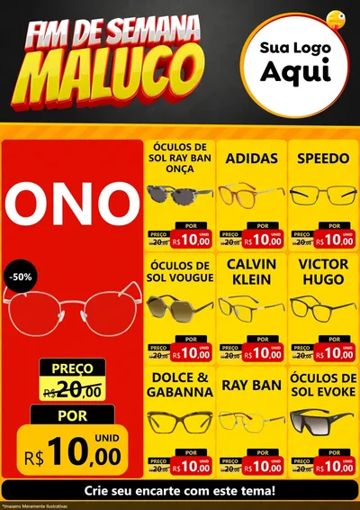 Modelo de Encarte para Encarte A4 Vertical com o tema Final de Semana Maluco para Óticas