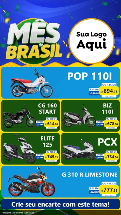 Modelo de TV para TV Vertical com o tema Mês do Brasil para Concessionaria de Motos