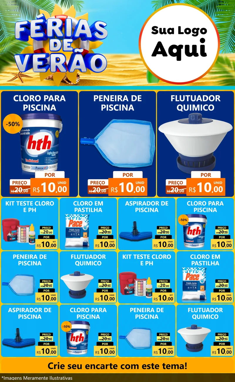 Modelo de Encarte para Encarte Grande com o tema Férias de Verão para Produtos para Piscina