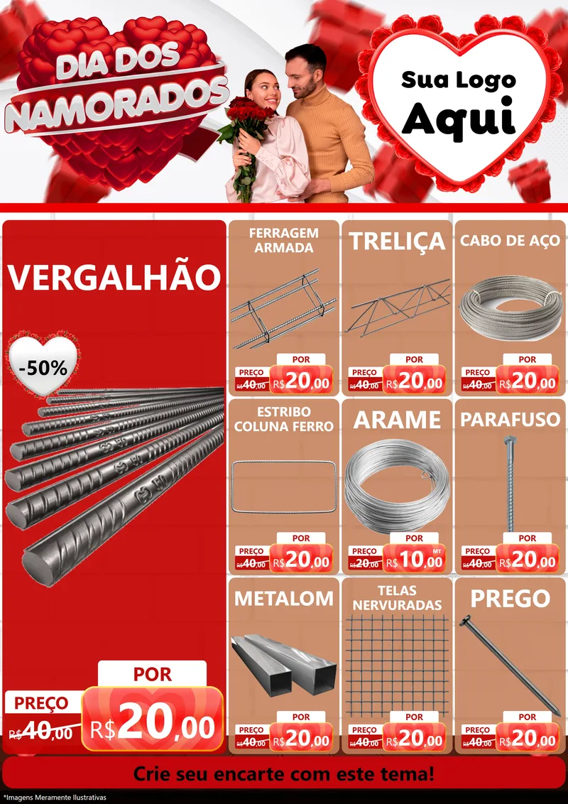 Modelo de Encarte para Encarte A4 Vertical com o tema Dia dos Namorados para Ferragens