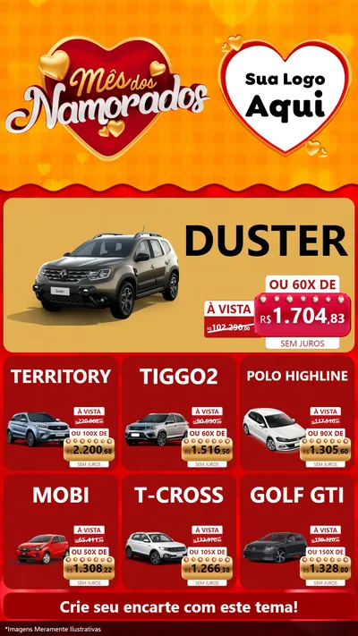 Modelo de Rede Social para Stories com o tema Mês dos Namorados para Concessionaria de Carros
