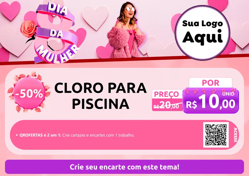 Modelo de Cartaz para Cartaz A4 Horizontal com o tema Dia da Mulher para Produtos para Piscina