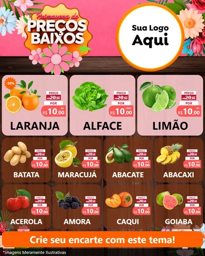 Modelo de Rede Social para Feed Instagram com o tema Primavera de Preços Baixos para Hortifrúti