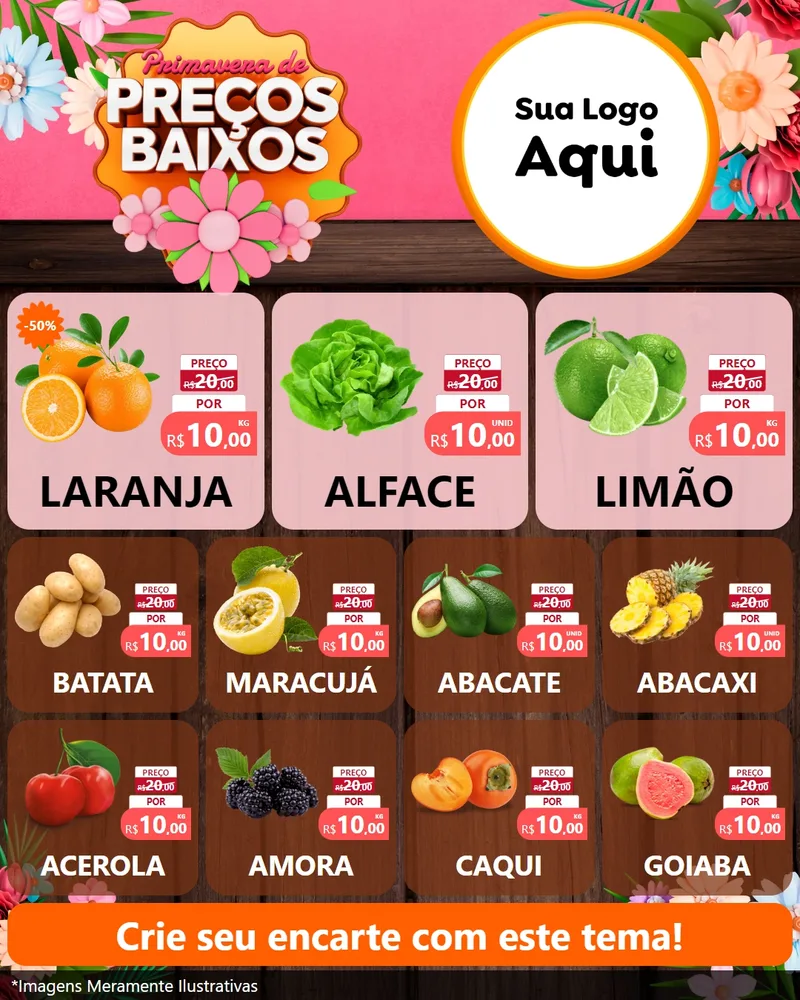 Modelo de Rede Social para Feed Instagram com o tema Primavera de Preços Baixos para Hortifrúti
