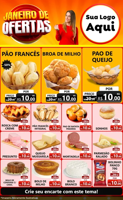 Modelo de Encarte para Encarte Grande com o tema Janeiro de Ofertas para Padaria