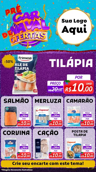 Modelo de Rede Social para Stories com o tema Pré Carnaval de Ofertas para Peixaria