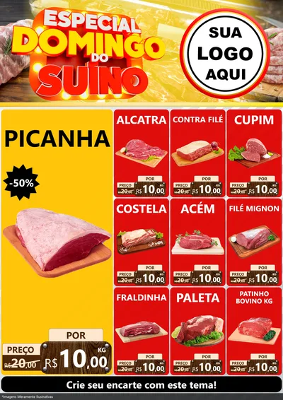 Modelo de Encarte para Encarte A4 Vertical com o tema Especial Domingo do Suíno para Açougue