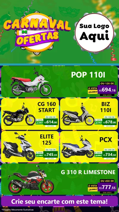 Modelo de TV para TV Vertical com o tema Carnaval de Ofertas para Concessionaria de Motos