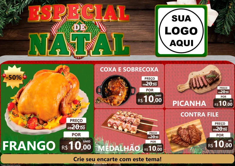 Modelo de Encarte para Encarte A4 Horizontal com o tema Especial de Natal para Assados