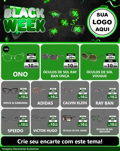 Modelo de Rede Social para Feed Instagram com o tema Black Week para Óticas