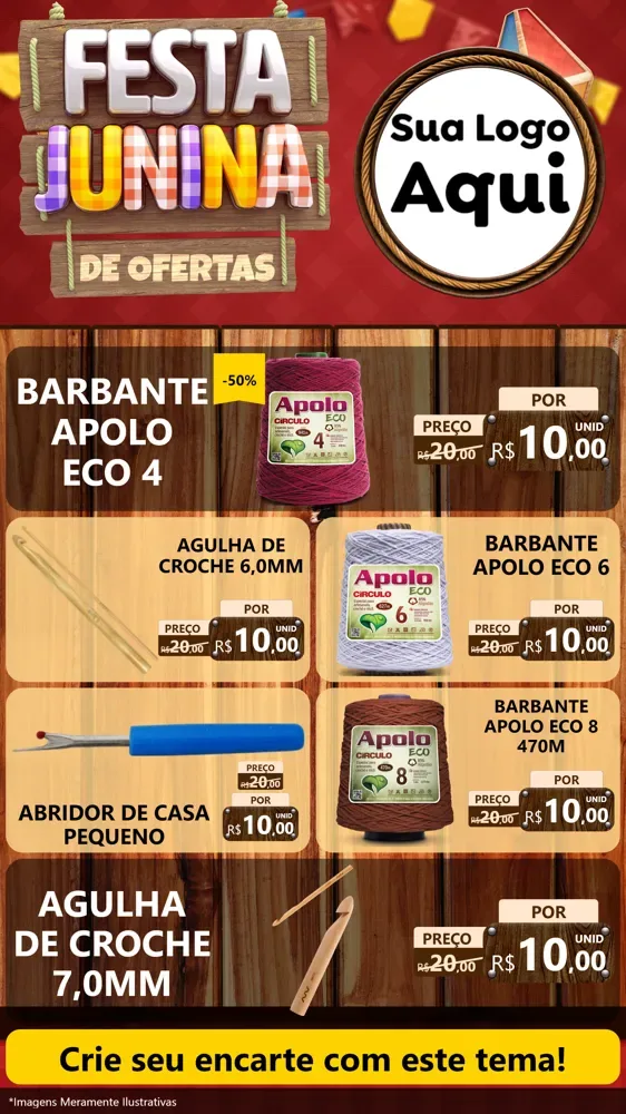 Modelo de TV para TV Vertical com o tema Festa Junina de Ofertas para Armarinho e Aviamentos