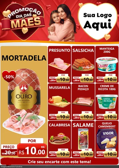 Modelo de Encarte para Encarte A4 Vertical com o tema Promoção Dia das Mães para Frios e Laticínios