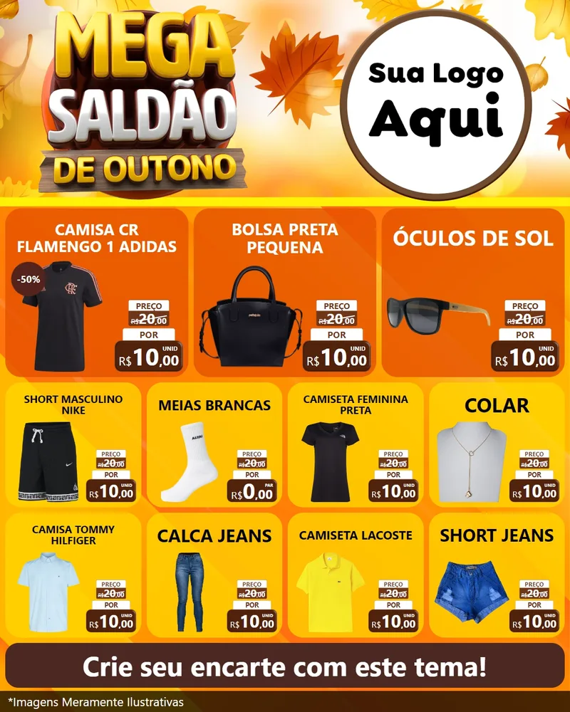 Modelo de Rede Social para Feed Instagram com o tema Mega Saldão de Outono para Roupas e acessórios