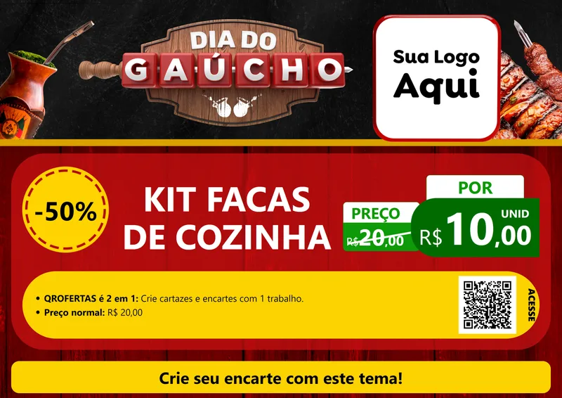 Modelo de Cartaz para Cartaz A4 Horizontal com o tema Dia do Gaúcho para Utilidades Domésticas