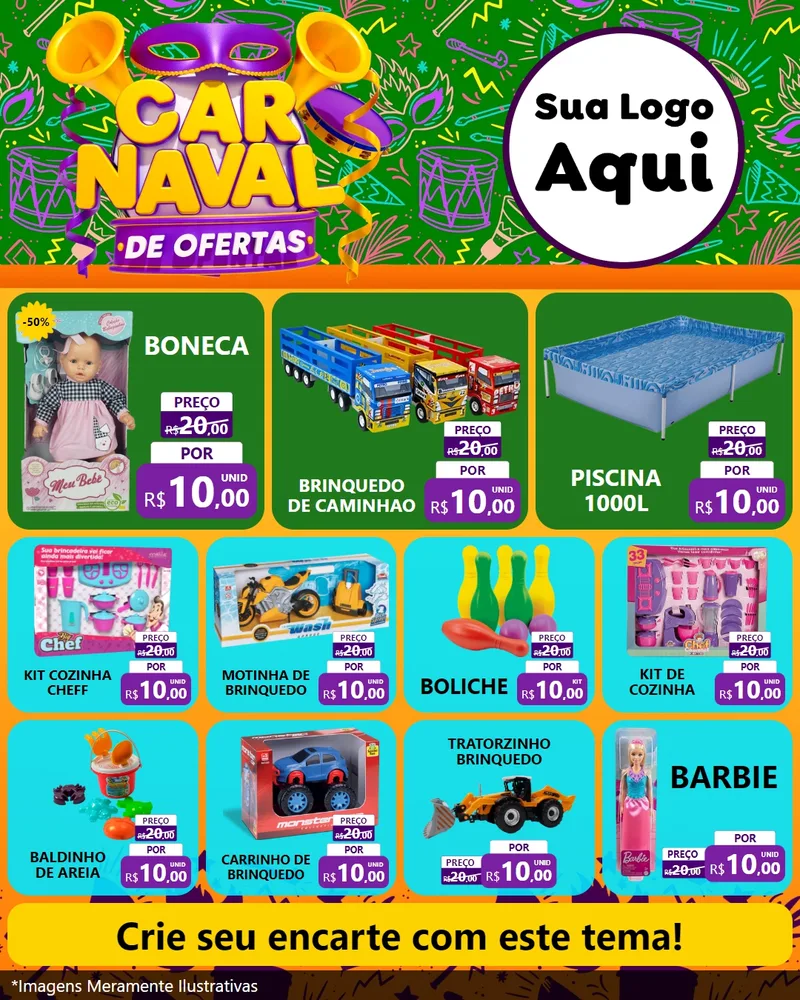 Modelo de Rede Social para Feed Instagram com o tema Carnaval de Ofertas para Brinquedos