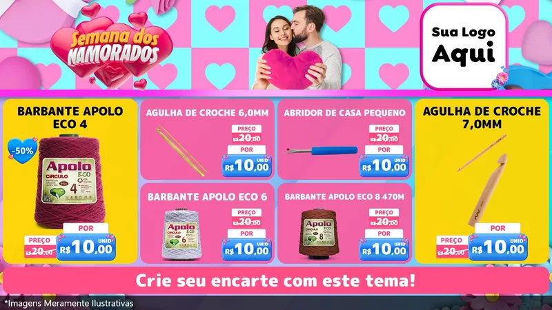 Modelo de TV para TV Horizontal com o tema Semana dos Namorados para Armarinho e Aviamentos