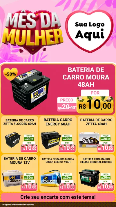 Modelo de Rede Social para Stories com o tema Mês da Mulher para Baterias Elétricas