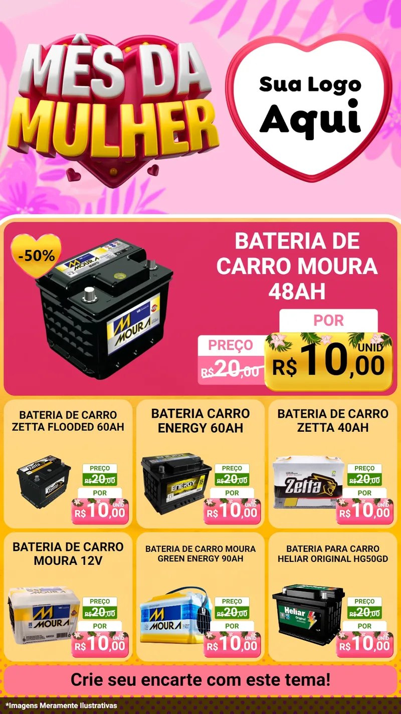 Modelo de Rede Social para Stories com o tema Mês da Mulher para Baterias Elétricas