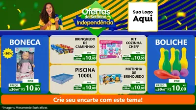 Modelo de TV para TV Horizontal com o tema Ofertas da Semana da Independência para Brinquedos
