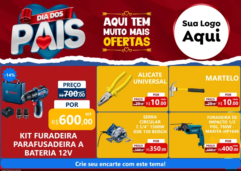 Modelo de Encarte para Encarte A4 Horizontal com o tema Dia dos Pais para Maquinas e Ferramentas
