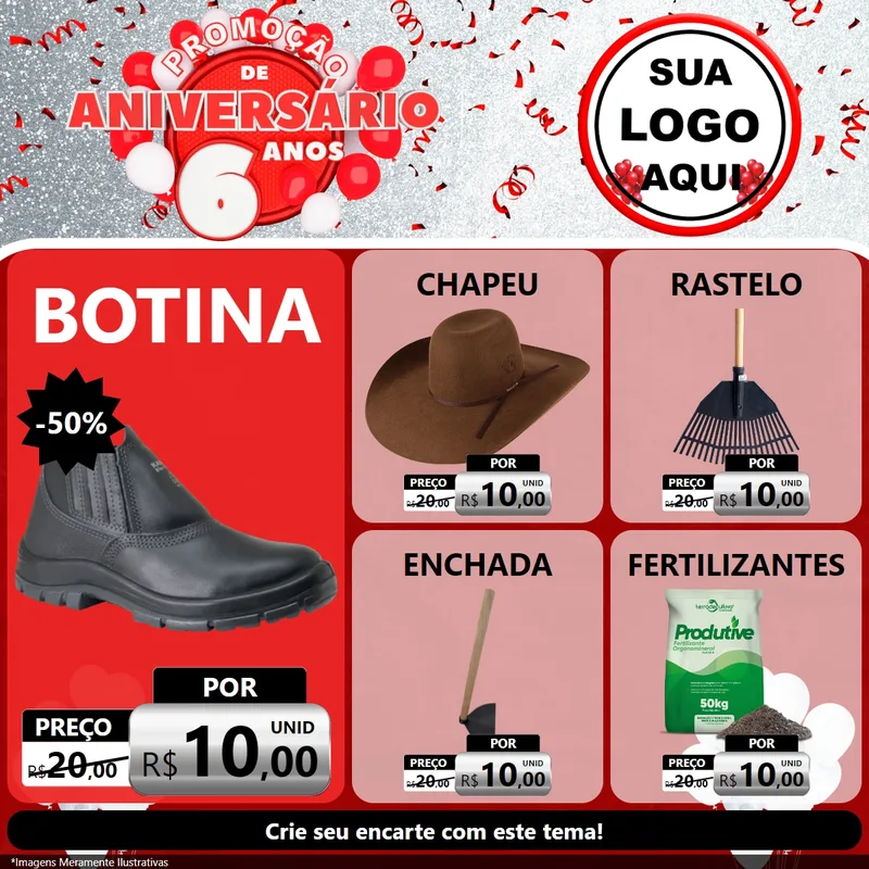 Modelo de Rede Social para Feed Facebook com o tema Promoção de Aniversário - 6 Anos para Agropecuária