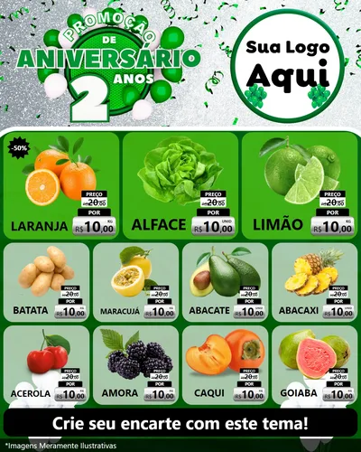 Modelo de Rede Social para Feed Instagram com o tema Promoção de Aniversário - 2 Anos para Hortifrúti