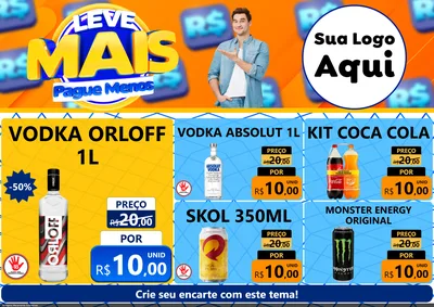 Modelo de Encarte para Encarte A4 Horizontal com o tema Leve Mais, Pague Menos para Distribuidora de bebidas