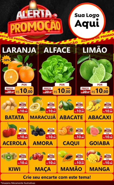 Modelo de Encarte para Encarte Grande com o tema Alerta de Promoção para Hortifrúti