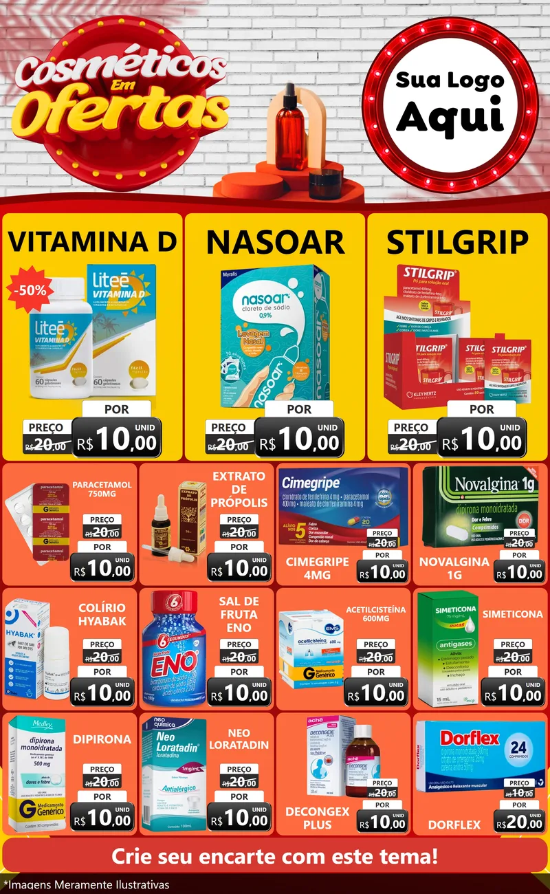 Modelo de Encarte para Encarte Grande com o tema Cosméticos em Ofertas para Farmácia