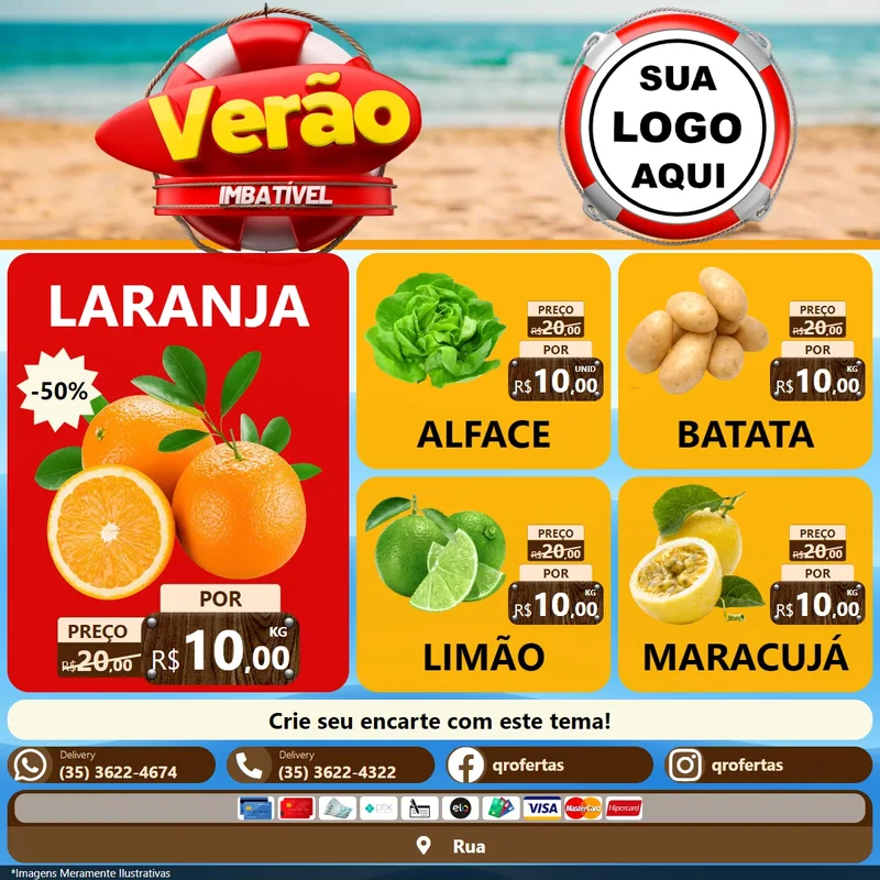 Modelo de Rede Social para Feed Facebook com o tema Verão Imbatível para Hortifrúti