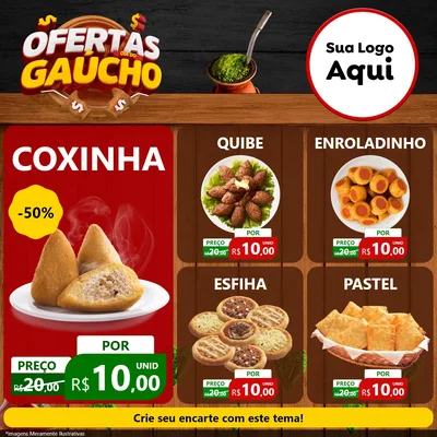 Modelo de Rede Social para Feed Facebook com o tema Ofertas Dia do Gaúcho para Salgadaria