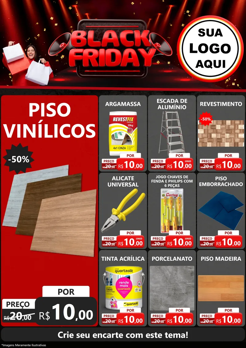 Modelo de Encarte para Encarte A4 Vertical com o tema Black Friday para Material para Construção