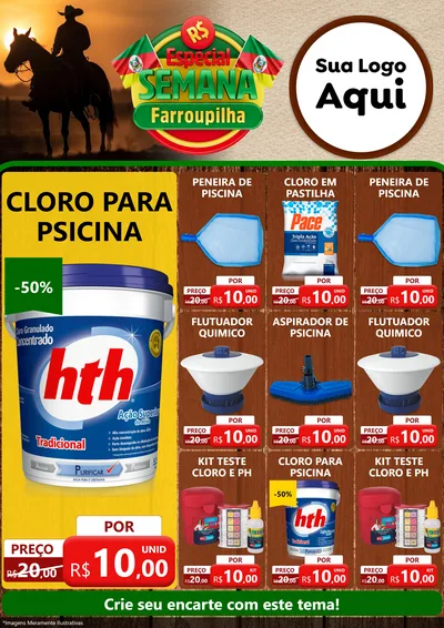 Modelo de Encarte para Encarte A4 Vertical com o tema Especial Semana Farroupilha para Produtos para Piscina