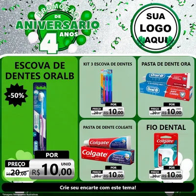 Modelo de Rede Social para Feed Facebook com o tema Promoção de Aniversário - 4 Anos para Higiene Pessoal
